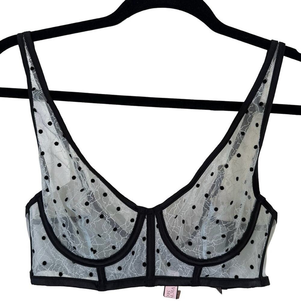 Victorias Secret Unlined Plunge Blue Black Lace Sheer Underwire Bra NWT sz 36B